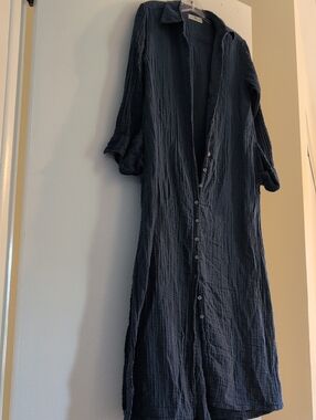 NATURAL LIFE Navy Button-Front Maxi Dress